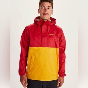 Marmot Men's Precip Eco Pullover Red and Yellow Anorak Jacket, Size XL